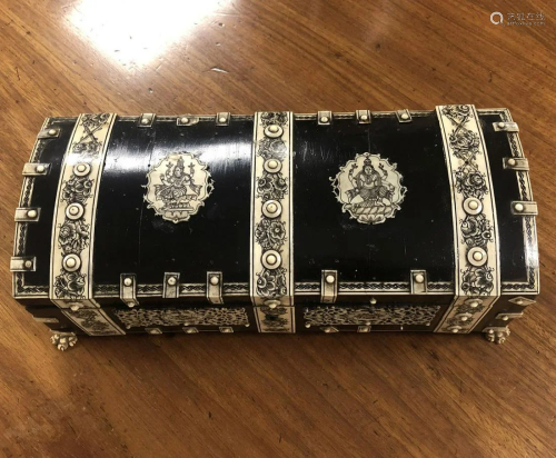 MOROCCAN HARDWOOD & IVORY SILVER CASKET