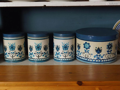 SET OF 4 COLOURFUL TOLEWARE TINS