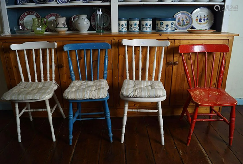 HARLEQUIN SET OF 4 PINE KITCHEN CHAIRS