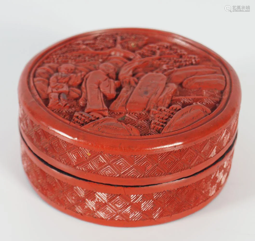 CHINESE CIRCULAR CINNABAR LACQUER BOX