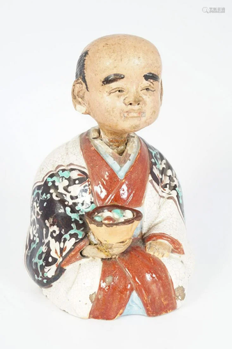 JAPANESE POLYCHROME POTTERY FIGURE