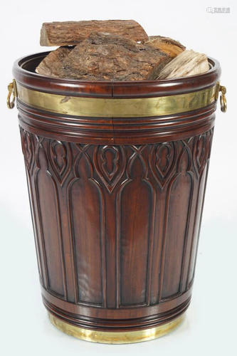 LARGE BRASS BOUND PEAT BUCKET