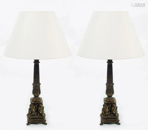 PAIR OF CORINTHIAN COLUMNED TABLE LAMPS