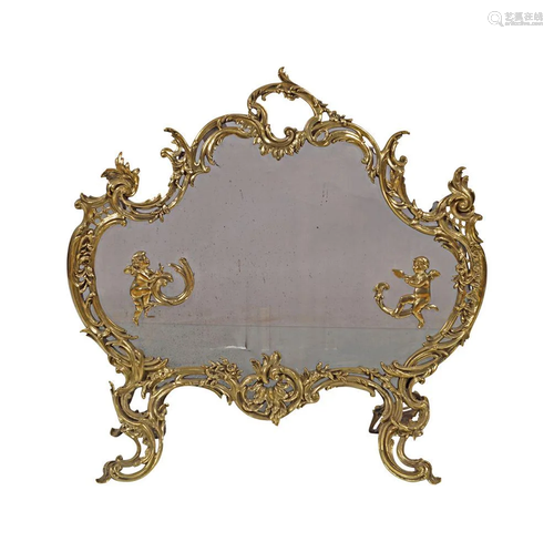 19TH-CENTURY ARMORIAL BRASS FIRE SCREEN