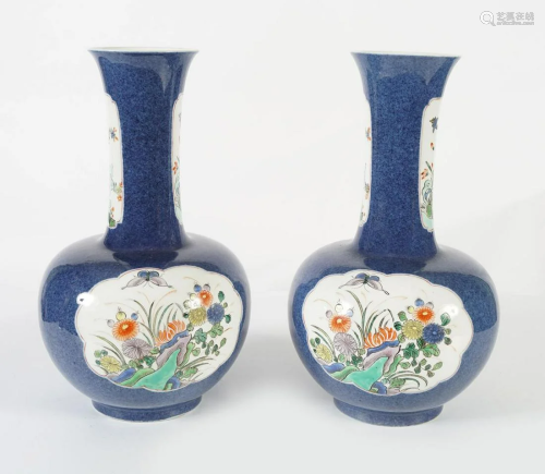 PAIR CHINESE QING POLYCHROME VASES