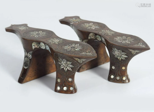 TWO CHINESE MOTHER O' PEARL INLAID SLIPPERS