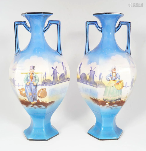 PAIR OF 19TH-CENTURY POLYCHROME VASES