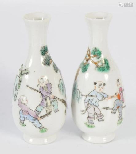 PAIR QING POLYCHROME VASES