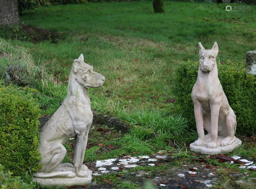 PAIR OF LARGE MOULDED STONE DOGS