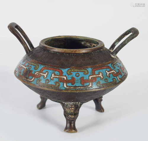 CHINESE QING BRONZE AND CLOISONNE CENSER