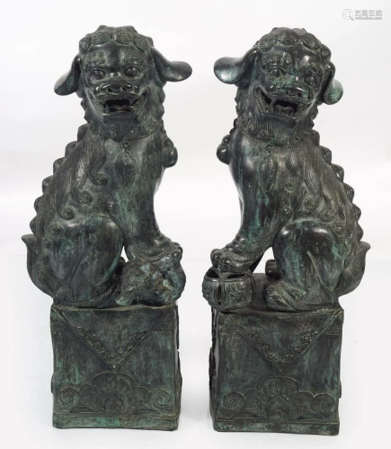 PAIR OF LARGE CHINESE BRONZE FOO DOGS