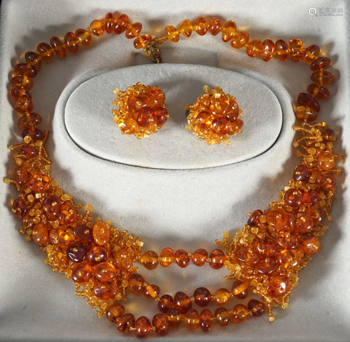 RUSSIAN AMBER NECKLACE AND EARRINGS