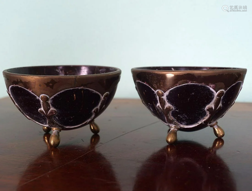 PAIR OF BRASS MOUNTED COCONUT BOWLS