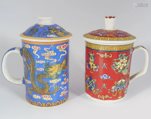 2 CHINESE POLYCHROME MUGS