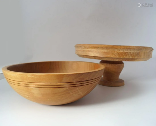 2 TURNED WOOD SALAD BOWLS