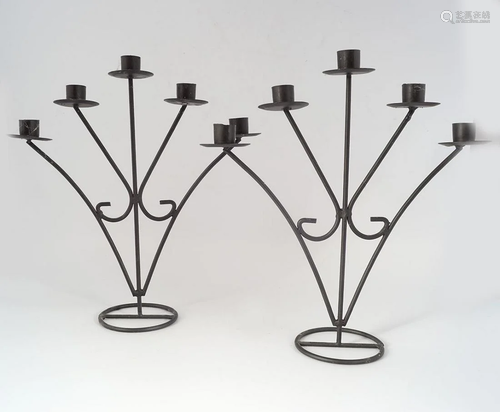 PAIR OF DESIGNER WROUGHT IRON CANDELABRAS