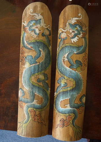 PAIR OF BHUTANESE PAINTED BAMBOO SLEEVES