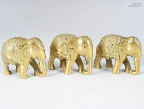 SET OF 3 INDIAN BRASS LIBRARY PAPERWEIGHTS