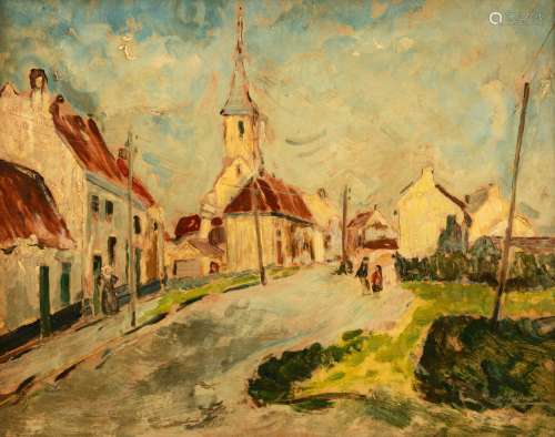 Verburgh M., a view on the town's church, oil on hardboard, 40 x 50 cm, Is possibly subject of the SABAM legislation / consult ‘Conditions of Sale’