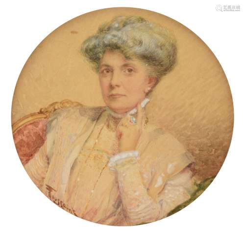 Toussaint F., the half-length portrait of a lady, watercolour and gouache on paper, ø 13,5 cm