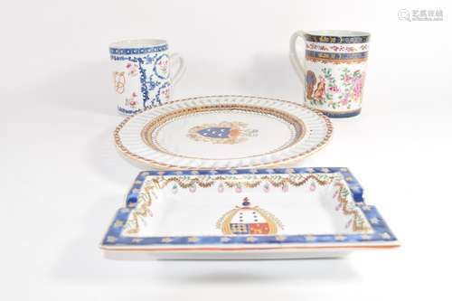 Group of porcelain wares including an 18th century Chinese export mug (a/f), three pieces of