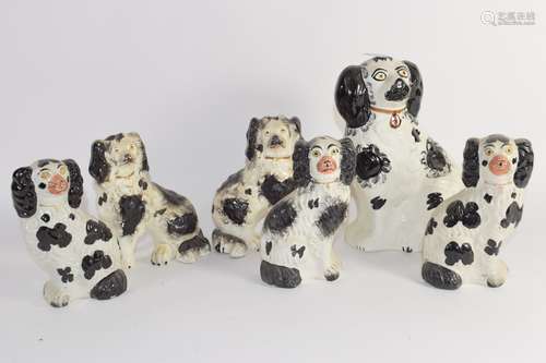 Group of six small Staffordshire dogs with black sponged decoration (6)