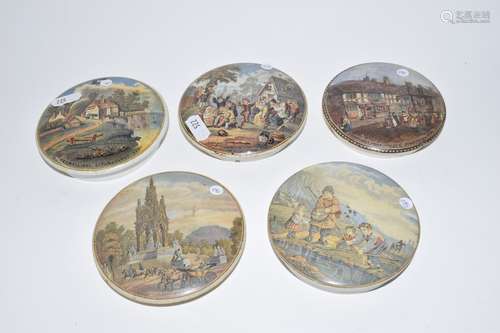 Group of five Pratt ware lids including one for the Albert Memorial, one for Pegwell Bay (5)