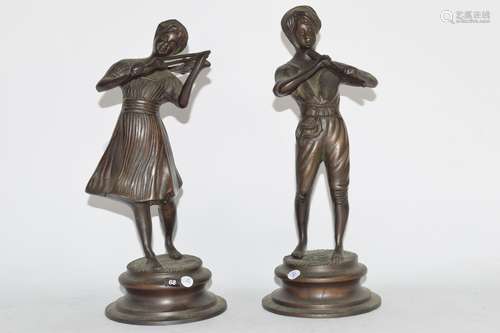 Pair of bronzed figures of boy and girl musicians (2)