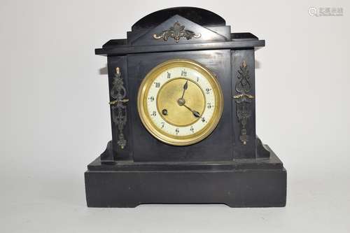 19th century slate mantel clock, case height approx 28cm