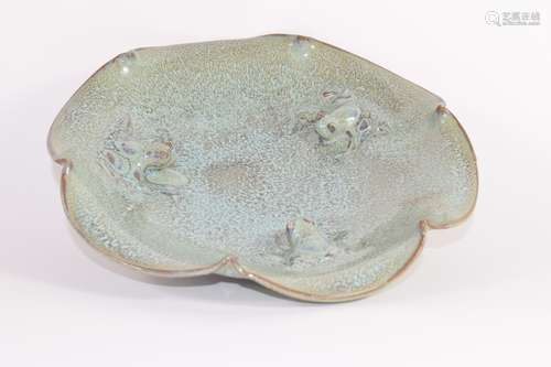 Chinese Song dynasty type quatralobe bowl decorated with three frogs, Chun Yao, in a Song type