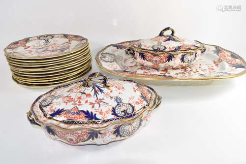 Group of Royal Crown Derby dinner wares including two tureens and covers, a large meat platter and