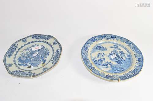 Pair of 18th century Chinese blue and white plates