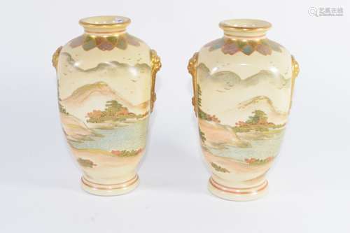 Pair of Japanese Meiji period Satsuma ware vases of quatrelobe shape, decorated in typical fashion