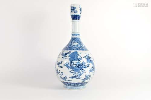 Large Chinese porcelain vase decorated with a sinuous dragon chasing the flaming pearl, the neck