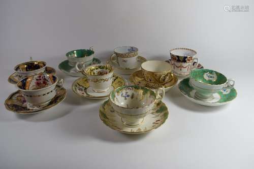 Quantity of English Porcelain tea cups and saucers, some London shape, all mid/late 19th century (