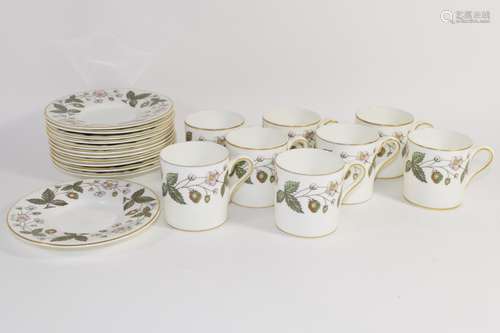 Wedgwood coffee set decorated with the Strawberry Hill pattern comprising 8 coffee cans and saucers,