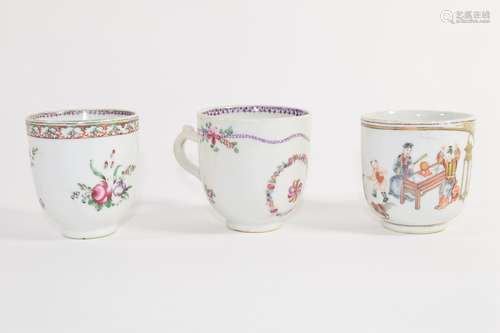 Group of three 18th century Chinese porcelain coffee cups