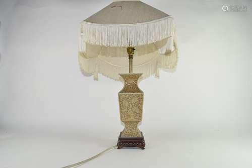 Lamp, with Chinese style pottery base with floral decoration