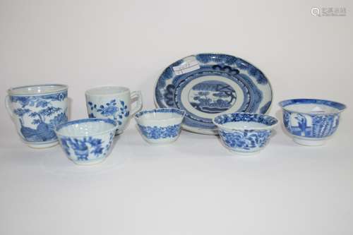 Quantity of Chinese blue and white ceramics including an 18th century Chinese coffee cup, plate, tea