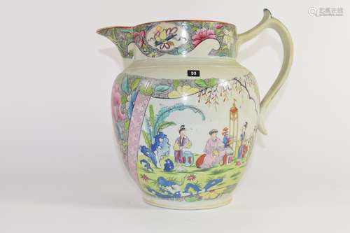 Ashworth~s Ironstone china jug, 19th century, decorated with Chinese figures, 22cm high