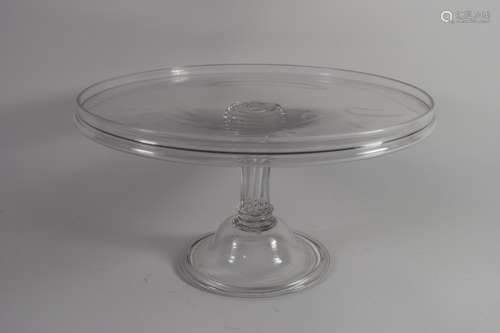 Good quality large glass tazza or syllabub stand, late 18th century, the wide flat top raised on a