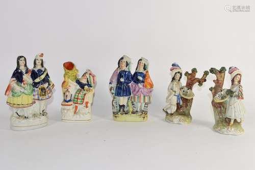 Group of five small Staffordshire figures