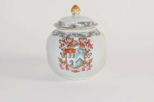 18th century Chinese export tea pot with coat of arms, handle and spout lacking