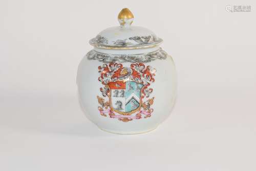 18th century Chinese export tea pot with coat of arms, handle and spout lacking