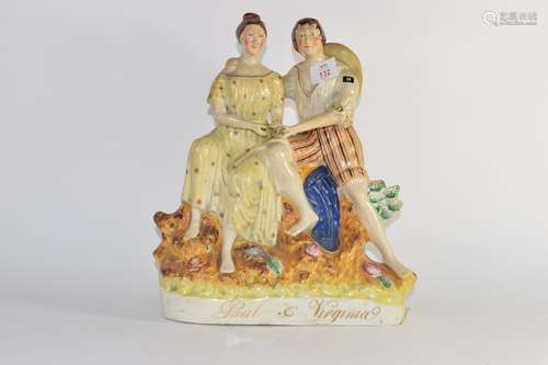 Large Staffordshire group of Paul and Virginia, 33cm high