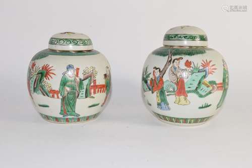 Pair of Chinese porcelain ginger jars and covers decorated in famille vert design