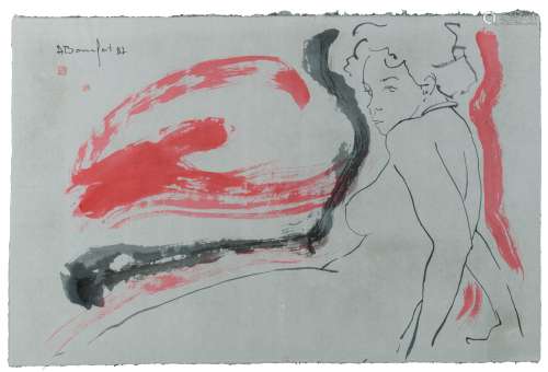 Bonnefoit A., a female nude lying, dated 1987, with two Chinese seal marks, ink on paper, 64 x 97 cm, Is possibly subject of the SABAM legislation / consult ‘Conditions of Sale’