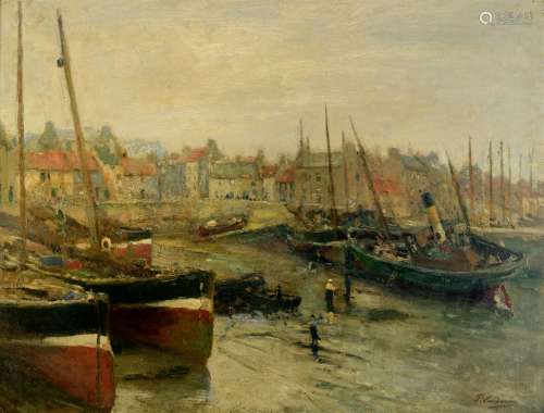 Van Damme F., fishing boats in the harbour, oil on canvas, 71 x 91 cm