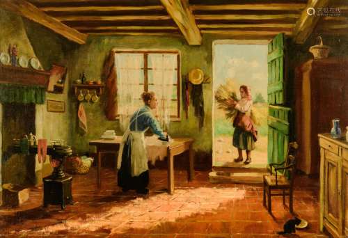 Van Havercamp J., the maids chatting during the hard labour, oil on canvas, 71 x 100 cm