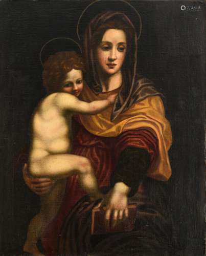 No visible signature, the Madonna holding the Holy Child, Spanish, 17th/18thC, oil on canvas, 64,5 x 78 cm